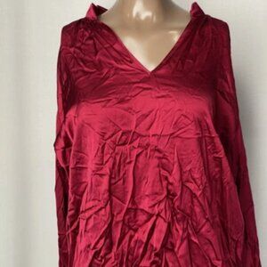 Robert Graham Womens Blouse Jordyn Silk Blend Burgundy V-Neck Smock Cuffs Size M